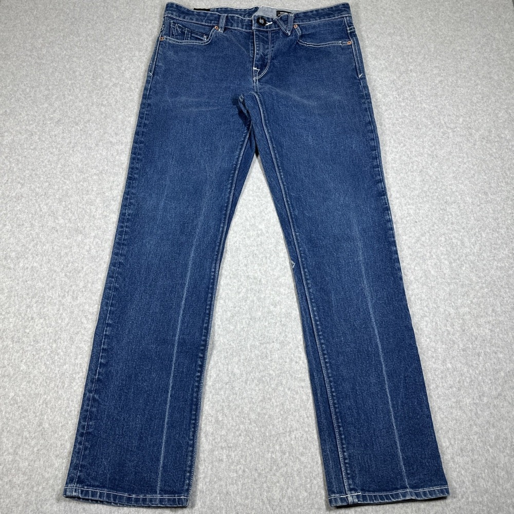 Volcom Solver Jeans Men's 33x30 (34x30) Straight Denim Blue Stretch Skate Grunge